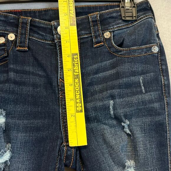 TRUE RELIGION Women’s Jeans Size 27 Blue Halle Mid Rise Capri Distressed Skinny - Picture 10 of 16